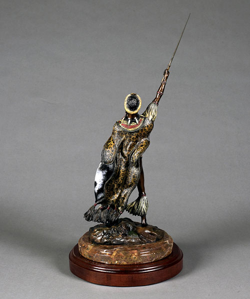 Zulu The Triumphant Warrior Bronze sculpture by Barry Stein; bronze